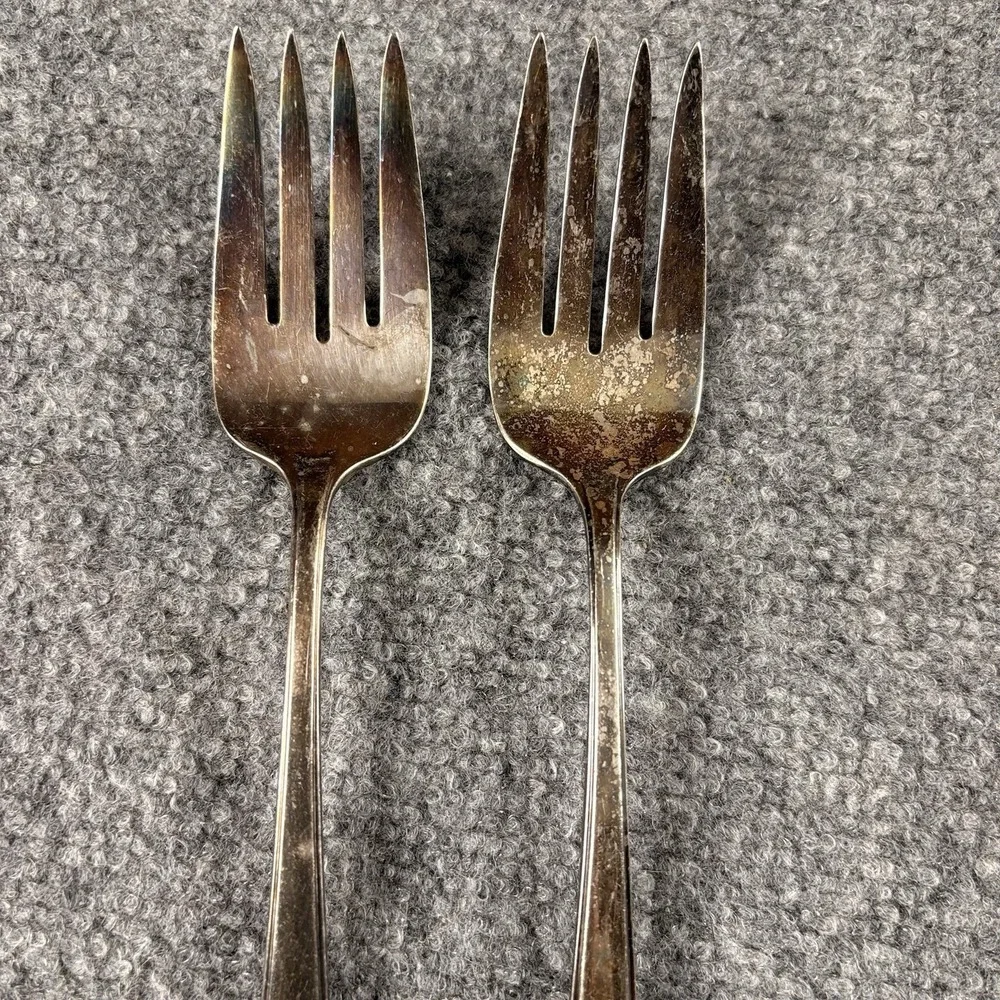 2 Vintage International Silver Radiance Meat Serving Fork Crown Silverplate 8.5